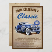 ヴィンテージクラシックブルーカーフィフティ誕生日 招待状 (正面/裏面)
