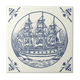 ヴィンテージクラシックブルーシーセーリングシップアイボリー タイル