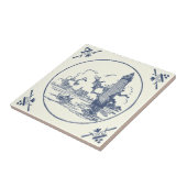 ヴィンテージクラシックブルーシーボートライトハウスオンアイボリー タイル (側面)