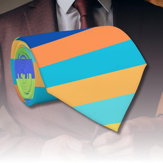 ヴィンテージクラシックブルー&オレンジレインボーストライプズビーヴ ネクタイ