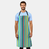ヴィンテージクラシックブルー&オレンジレインボーストライプズ エプロン (着用した状態)