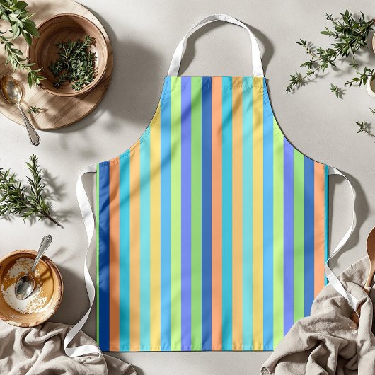 ヴィンテージクラシックブルー&オレンジレインボーストライプズ エプロン