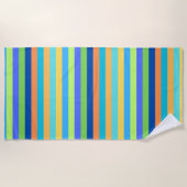 ヴィンテージクラシックブルー&オレンジレインボーストライプズ ビーチタオル (正面)