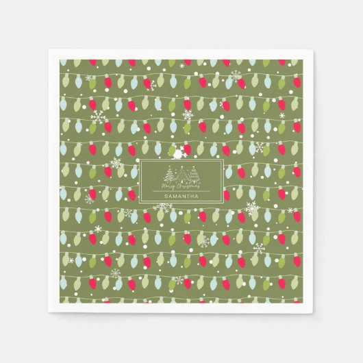 ヴィンテージクラシックホリデーパターン – クリスマスライト2 スタンダードカクテルナプキン (正面)