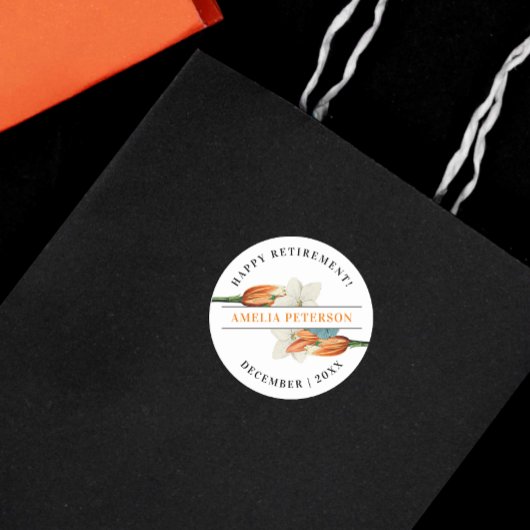 ヴィンテージクラシックホワエレガントイトオレンジリリーフローラ ラウンドシール