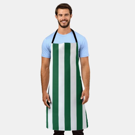 ヴィンテージクラシックボトルグリーン&ホワイトストライプズ エプロン (着用した状態)