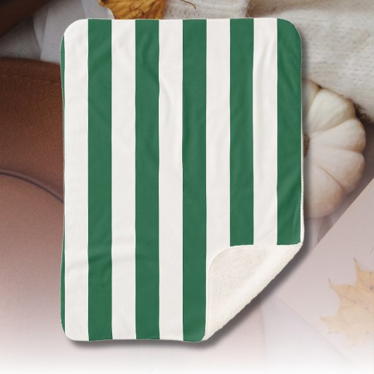 ヴィンテージクラシックボトルグリーン&ホワイトストライプズ シェルパブランケット