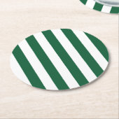 ヴィンテージクラシックボトルグリーン&ホワイトストライプズ ラウンドペーパーコースター (アングル)