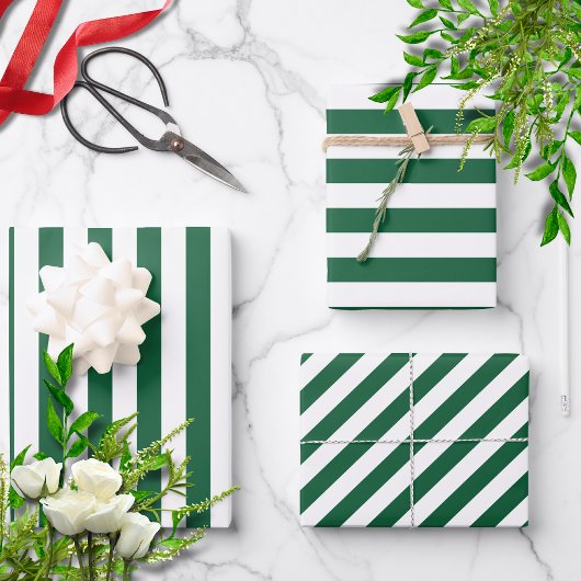 ヴィンテージクラシックボトルグリーン&ホワイトストライプズ ラッピングペーパーシート