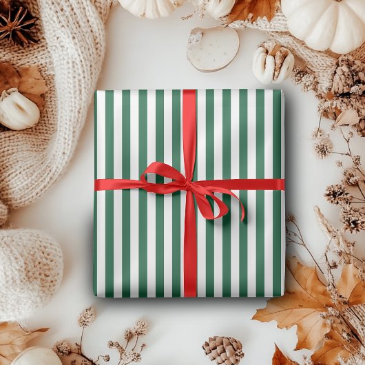 ヴィンテージクラシックボトルグリーン&ホワイトストライプズ ラッピングペーパー