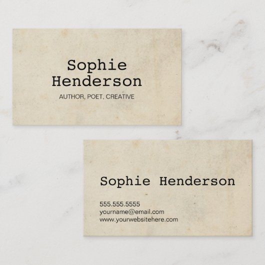 ヴィンテージクラシックミニマリストタイプライター作家 名刺 (正面/裏面)