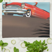 ヴィンテージクラシックレッドカーインパラダイス キッチンタオル (折り畳み)