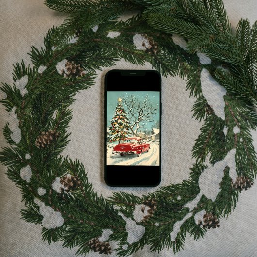 ヴィンテージクラシックレッドカークリスマスツリーヴィレッジ シーズンカード