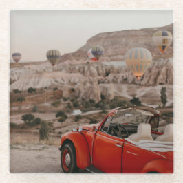 ヴィンテージクラシックレッドカーホットエアバルーンを見る ガラスコースター