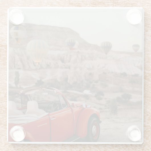 ヴィンテージクラシックレッドカーホットエアバルーンを見る ガラスコースター (裏面)