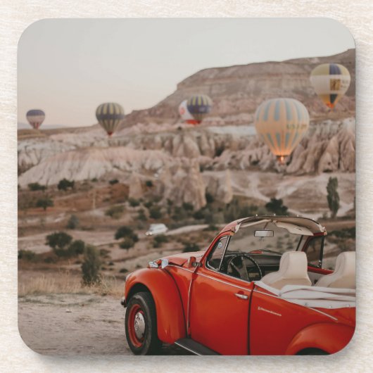ヴィンテージクラシックレッドカーホットエアバルーンを見る コースター (正面)