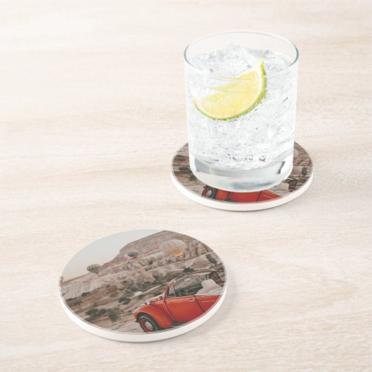 ヴィンテージクラシックレッドカーホットエアバルーンを見る コースター (側面)