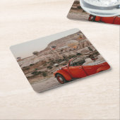ヴィンテージクラシックレッドカーホットエアバルーンを見る スクエアペーパーコースター (アングル)