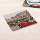 ヴィンテージクラシックレッドカーホットエアバルーンを見る スクエアペーパーコースター (アングル)