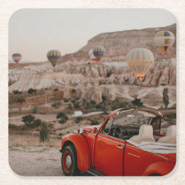 ヴィンテージクラシックレッドカーホットエアバルーンを見る スクエアペーパーコースター