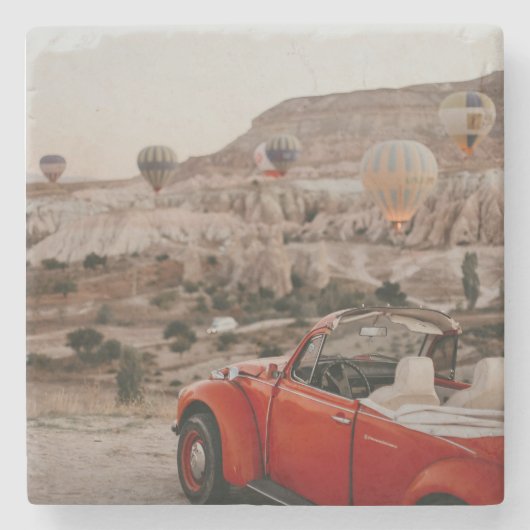 ヴィンテージクラシックレッドカーホットエアバルーンを見る ストーンコースター (正面)
