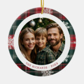ヴィンテージクラシックレッドスノーフレーク家族2枚の写真 セラミックオーナメント (正面)