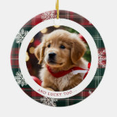 ヴィンテージクラシックレッドスノーフレーク家族2枚の写真 セラミックオーナメント (裏面)