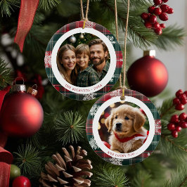 ヴィンテージクラシックレッドスノーフレーク家族2枚の写真 セラミックオーナメント