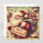 ヴィンテージクラシックレトロイラストレーションサンタクロース シーズンカード (正面/裏面)