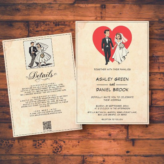 ヴィンテージクラシックレトロモダン対漫画結婚ズ 招待状