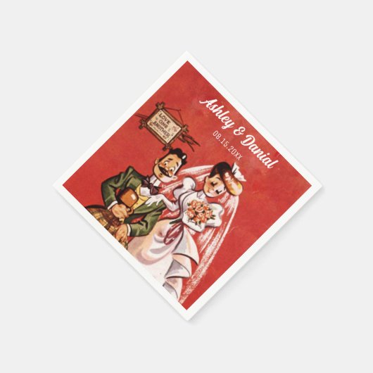 ヴィンテージクラシックレトロ新婦素朴結婚の スタンダードカクテルナプキン (角)