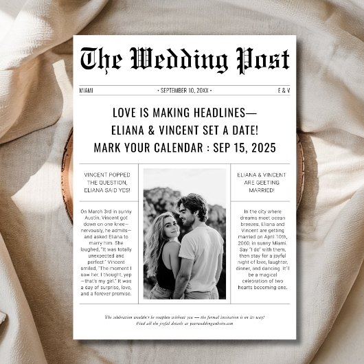 ヴィンテージクラシックレトロ結婚の新聞写真 セーブザデート