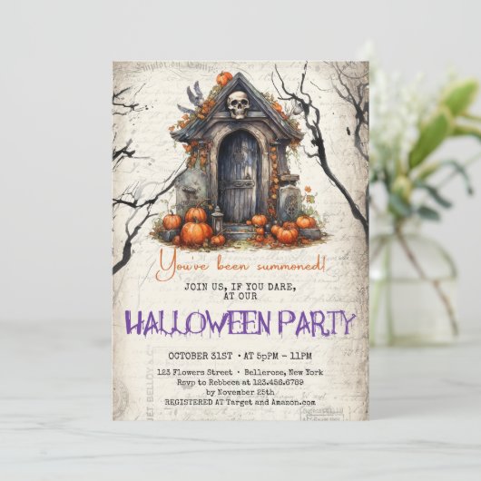 ヴィンテージクラシック伝統ホラーハロウィンハウス 招待状 (スタンド正面)