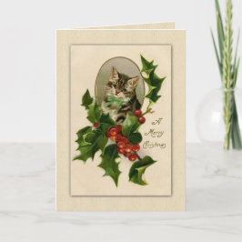 ヴィンテージクラシック子猫とホリークリスマス シーズンカード