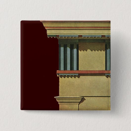 ヴィンテージクラシック建築、テンプルエンタブラチュア 缶バッジ (正面)