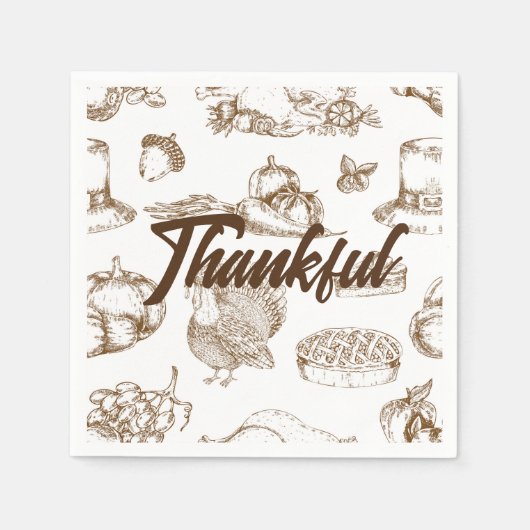 ヴィンテージクラシック感謝祭ミニマ素朴リスト スタンダードカクテルナプキン (正面)