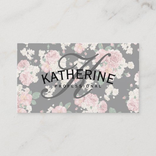 ヴィンテージクラシック文字付き花模様 名刺 (正面)