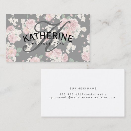 ヴィンテージクラシック文字付き花模様 名刺 (正面/裏面)