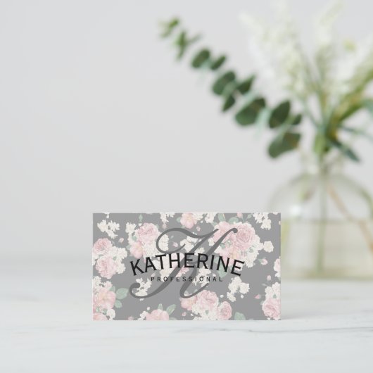 ヴィンテージクラシック文字付き花模様 名刺 (スタンド正面)