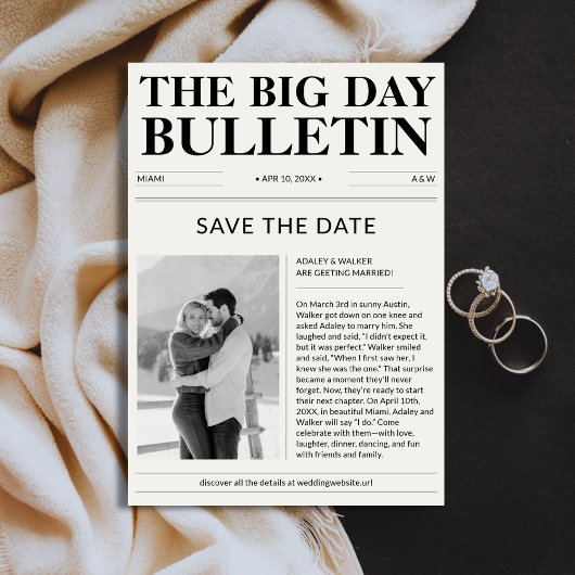 ヴィンテージクラシック新聞冬の結婚式の写真 セーブザデート