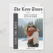 ヴィンテージクラシック新聞結婚の冬の写真 セーブザデート (正面)