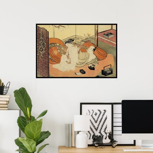 ヴィンテージクラシック日本の浮世絵花魁 ポスター (ホームオフィス)