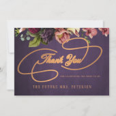 ヴィンテージクラシック書パープルブライダルシャワー サンキューカード (正面)