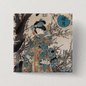 ヴィンテージクラシック浮世絵芸者ポートレート 缶バッジ (正面)