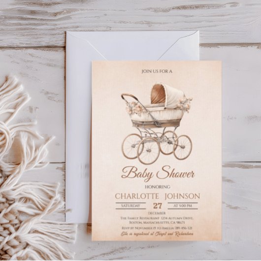 ヴィンテージクラシック男女兼用ベビーシャワー 招待状