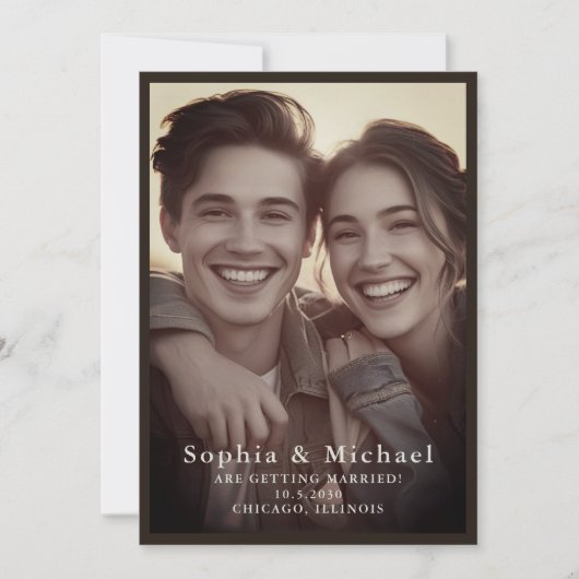 ヴィンテージクラシック結婚式の日付を保存ダークブラウン セーブザデート (正面)