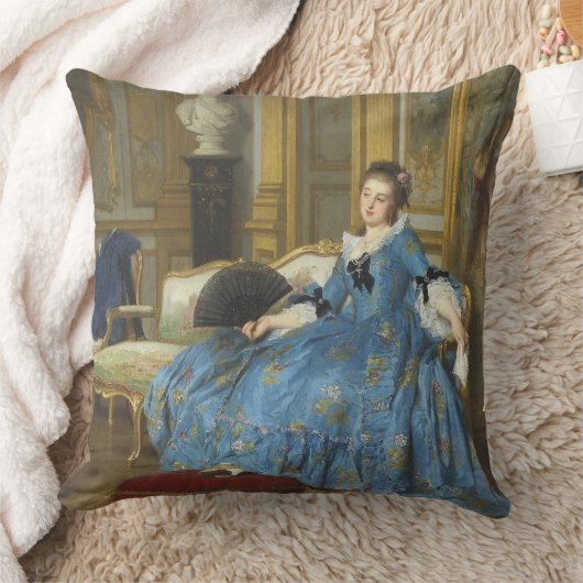 ヴィンテージクラシック絵画ズ・オブ・サッシー・ガールとファン クッション (ブランケット)