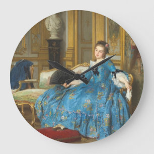 ヴィンテージクラシック絵画ズ・オブ・サッシー・ガールとファン ラージ壁時計