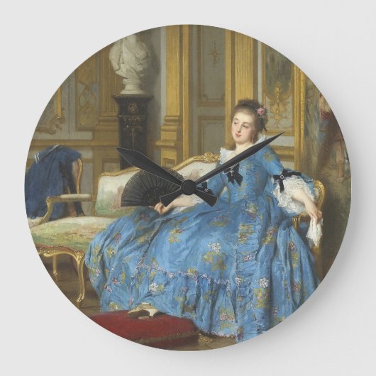 ヴィンテージクラシック絵画ズ・オブ・サッシー・ガールとファン ラージ壁時計 (正面)