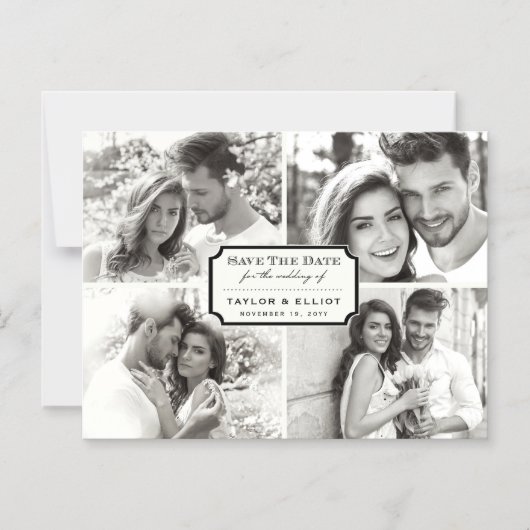 ヴィンテージクラシック蔵書票4枚の写真が日付を保存 マグネット招待状 (正面)